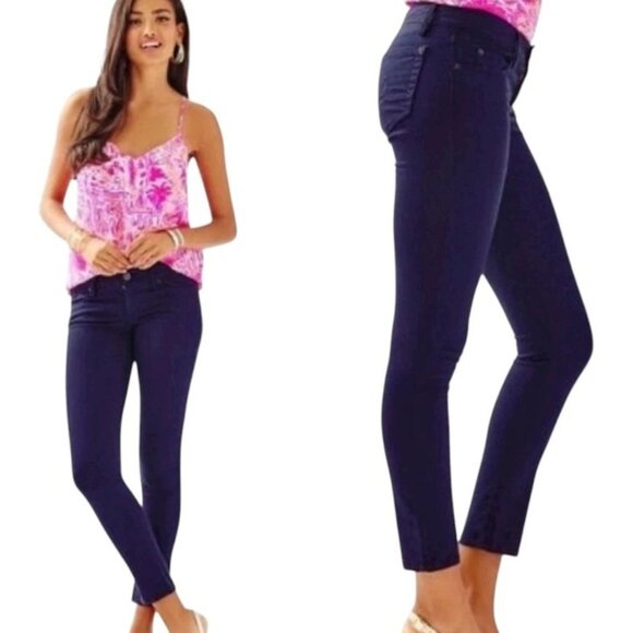 LILLY PULITZER Jeans Pants Worth Skinny NAVY BLUE size 0 XS Low Rise Preppy Chic - Picture 2 of 9